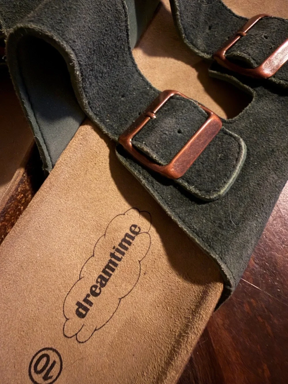 New Suede Forest Green Double Buckle Slide Sandals by DreamTime - Size 10W